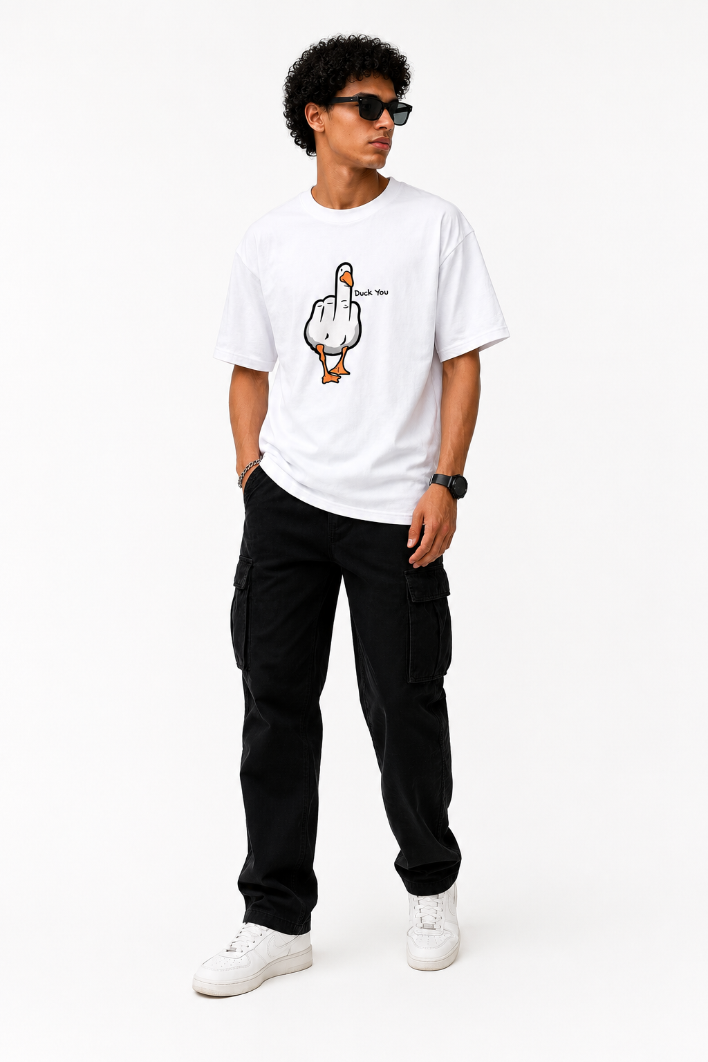 Zorin Wear Duck You Graphic Drop Shoulder Tshirt | 210 GSM Cotton Lycra | Bio-Washed | Unisex