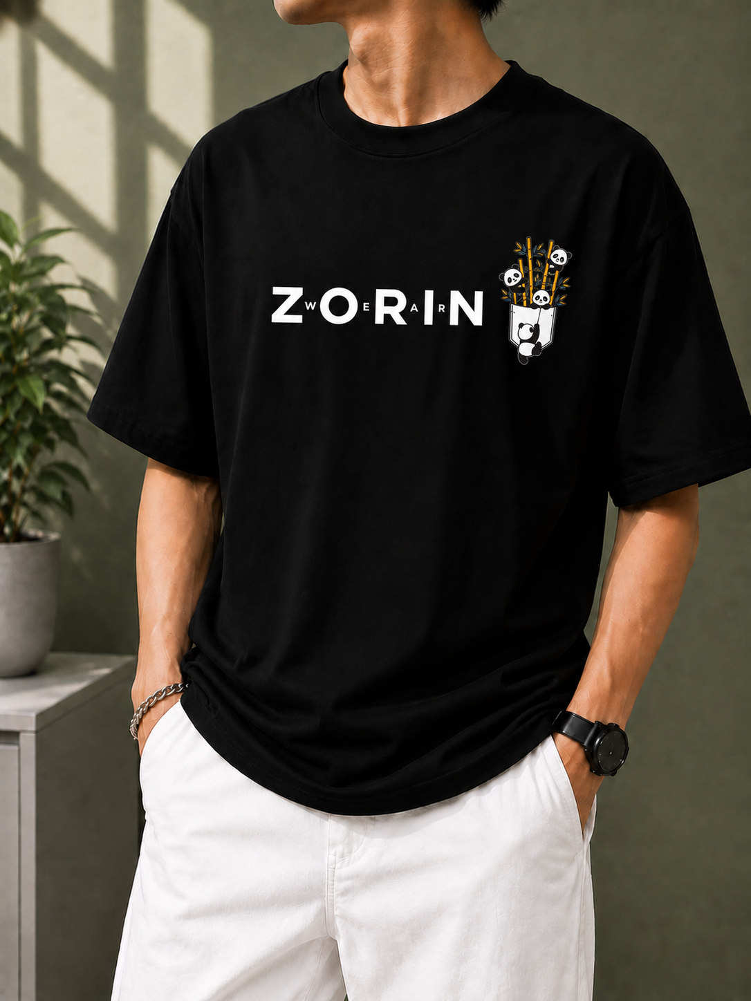 Zorin Wear Panda Drop Shoulder Graphic Tshirt | 210 GSM Cotton Lycra | Bio-Washed | Unisex