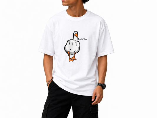 Zorin Wear Duck You Graphic Drop Shoulder Tshirt | 210 GSM Cotton Lycra | Bio-Washed | Unisex