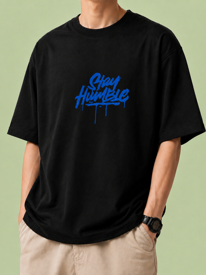 Zorin Wear Stay Humble Drop Shoulder Graphic Tshirt | 210 GSM Cotton Lycra | Bio-Washed | Unisex