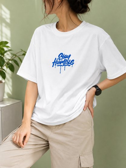 Zorin Wear Stay Humble Drop Shoulder Graphic Tshirt | 210 GSM Cotton Lycra | Bio-Washed | Unisex
