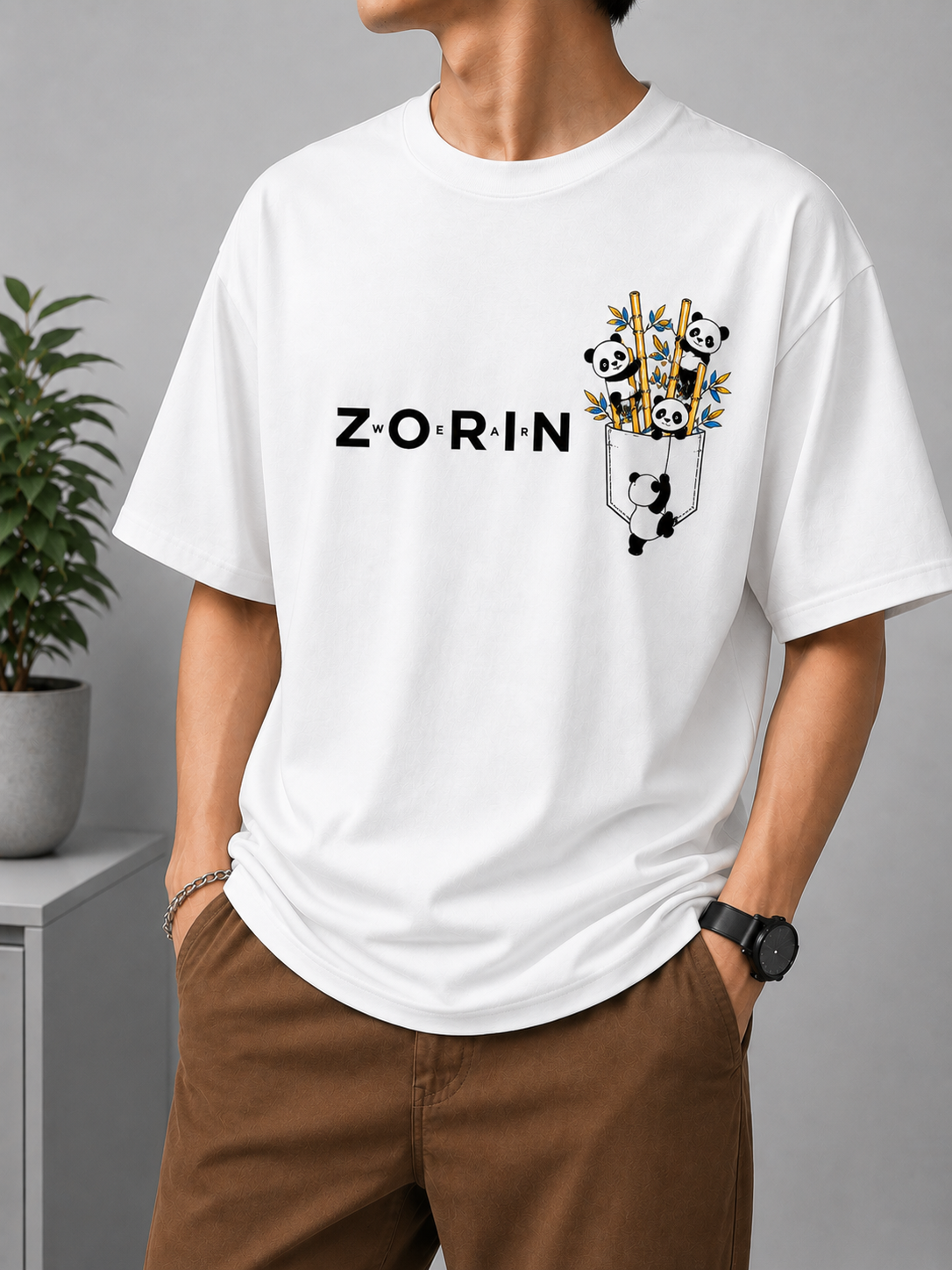 Zorin Wear Panda Drop Shoulder Graphic Tshirt | 210 GSM Cotton Lycra | Bio-Washed | Unisex