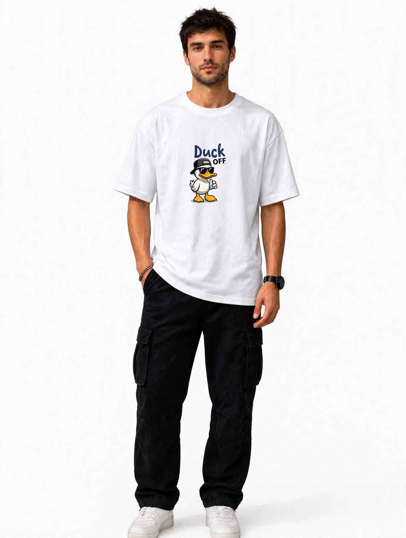 Zorin Wear Duck Off Graphic Drop Shoulder Tshirt | 210 GSM Cotton Lycra | Bio-Washed | Unisex