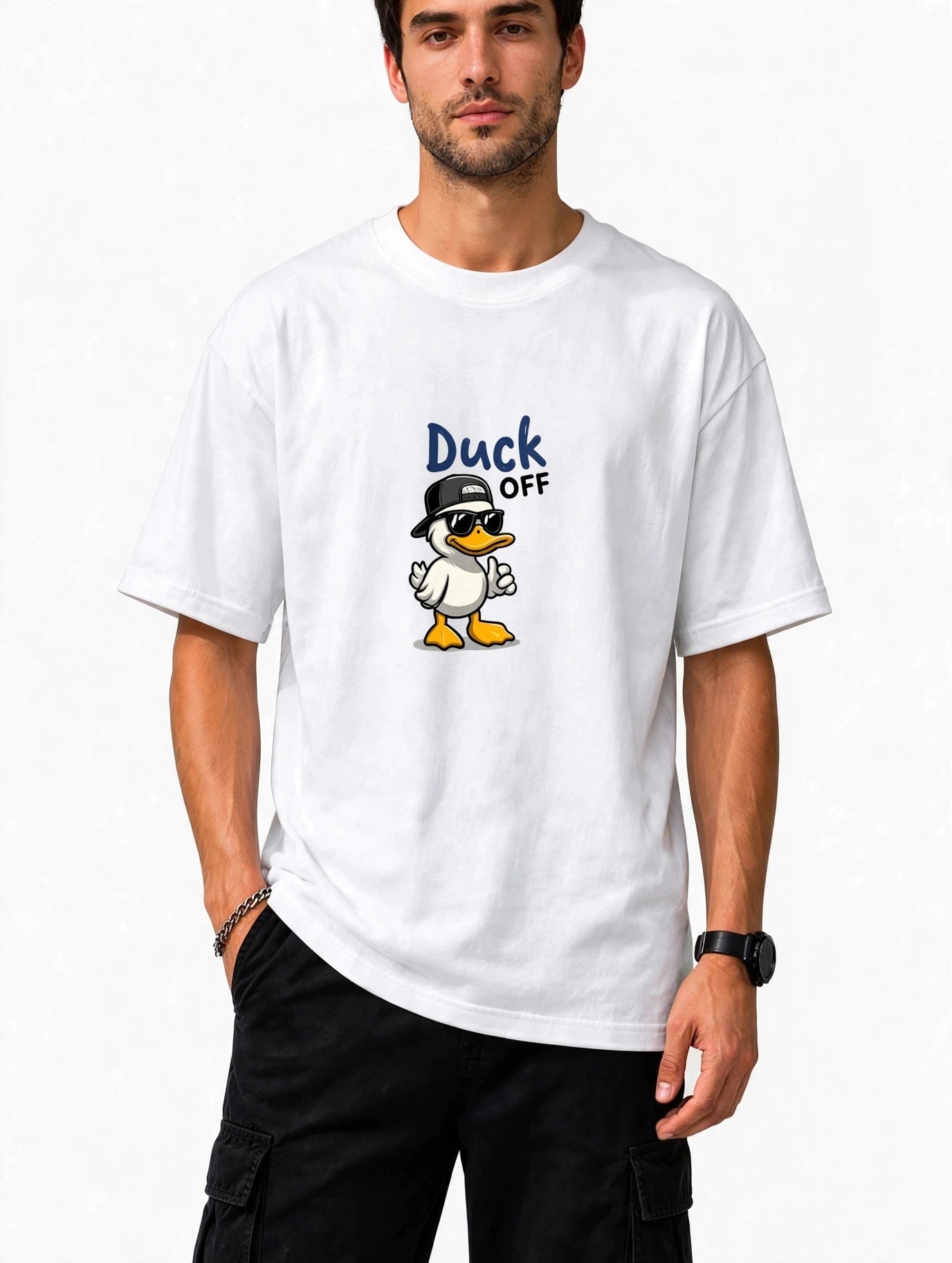 Zorin Wear Duck Off Graphic Drop Shoulder Tshirt | 210 GSM Cotton Lycra | Bio-Washed | Unisex