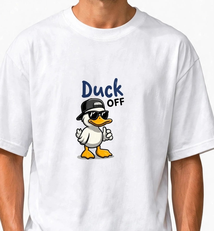 Zorin Wear Duck Off Graphic Drop Shoulder Tshirt | 210 GSM Cotton Lycra | Bio-Washed | Unisex