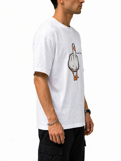 Zorin Wear Duck You Graphic Drop Shoulder Tshirt | 210 GSM Cotton Lycra | Bio-Washed | Unisex