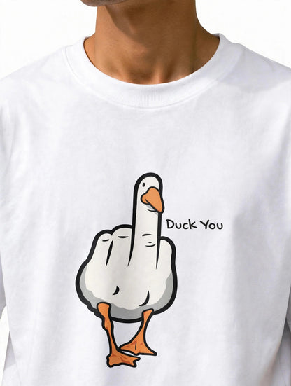Zorin Wear Duck You Graphic Drop Shoulder Tshirt | 210 GSM Cotton Lycra | Bio-Washed | Unisex